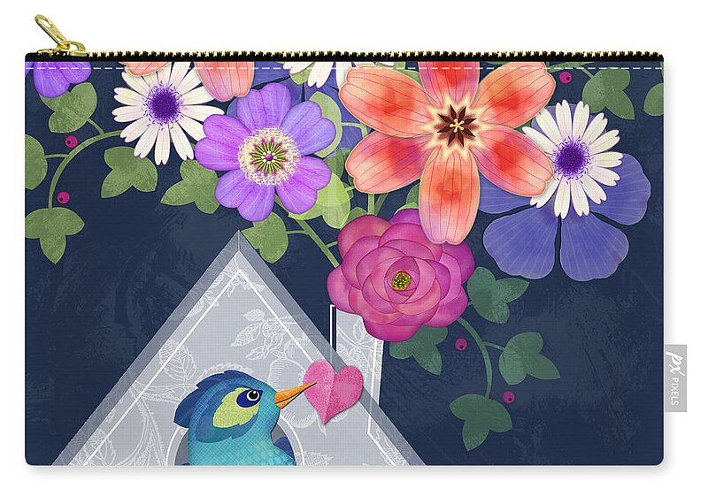 Bird House Zip Pouch featuring the digital art Home is Where You Bloom by Valerie Drake Lesiak