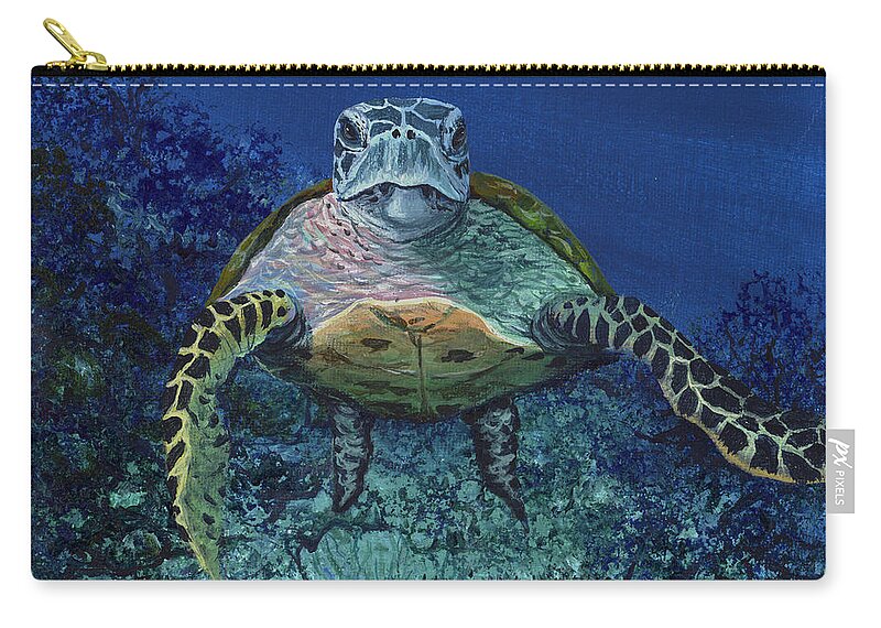 Hawaiian Green Sea Turtle Carry-all Pouch featuring the painting Home Of The Honu by Darice Machel McGuire