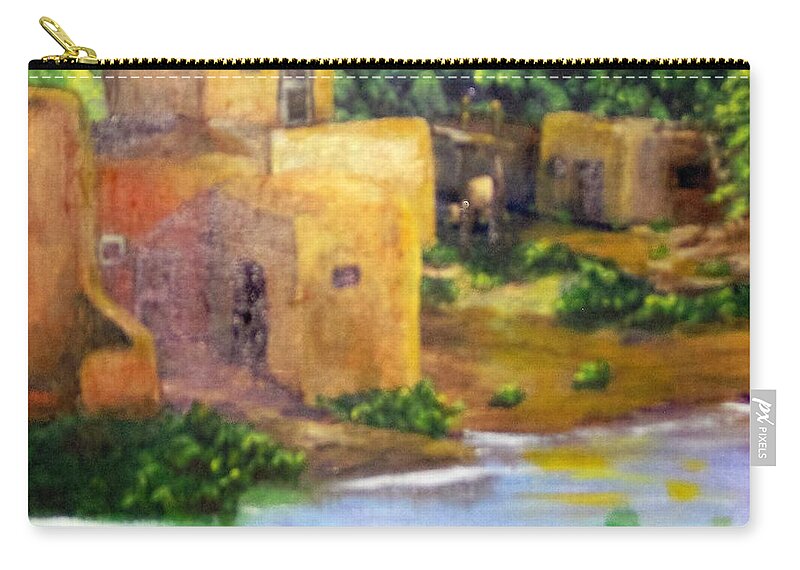 Pueblo Zip Pouch featuring the painting Hometown by Saundra Johnson