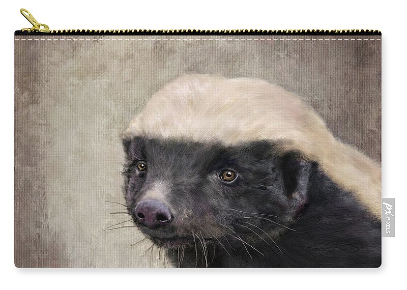 Honey Badger Zip Pouch featuring the painting Honey Badger by Mandy Tabatt