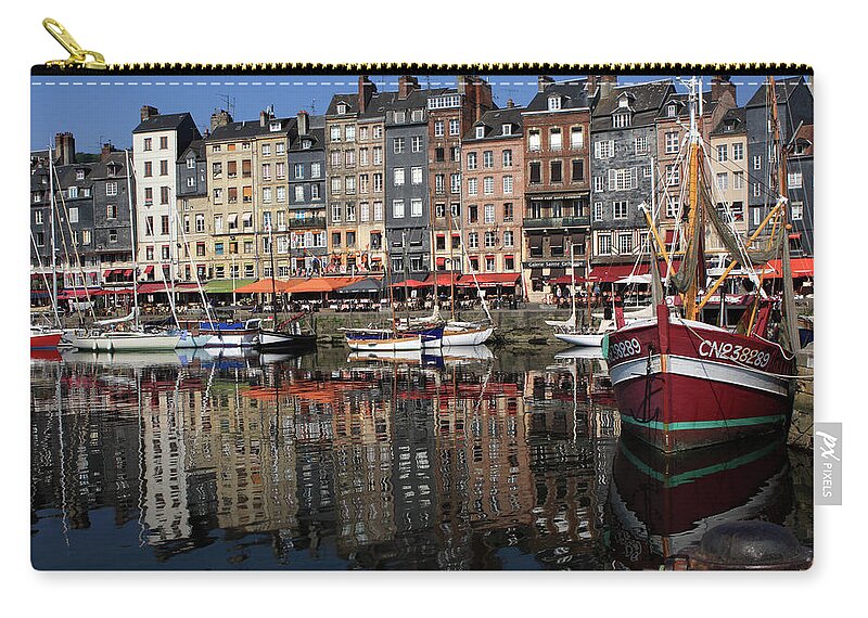 Harbour Reflections Zip Pouch featuring the photograph Honfleur Harbour Reflections by Aidan Moran
