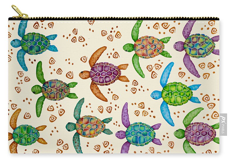 Tropical Watercolor Zip Pouch featuring the painting Honu Madness by DK Nagano