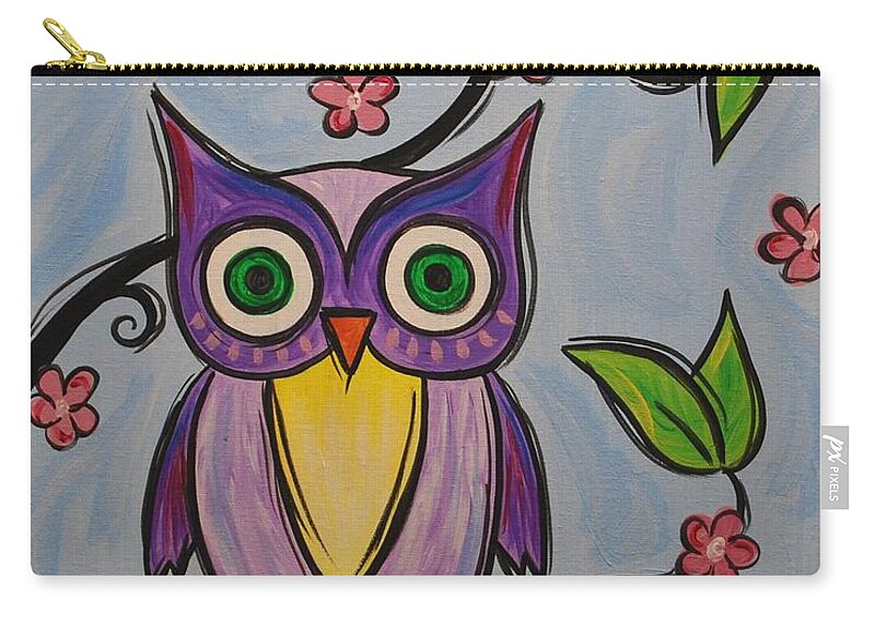 Owl Bird Zip Pouch featuring the painting Hootie by Emily Page