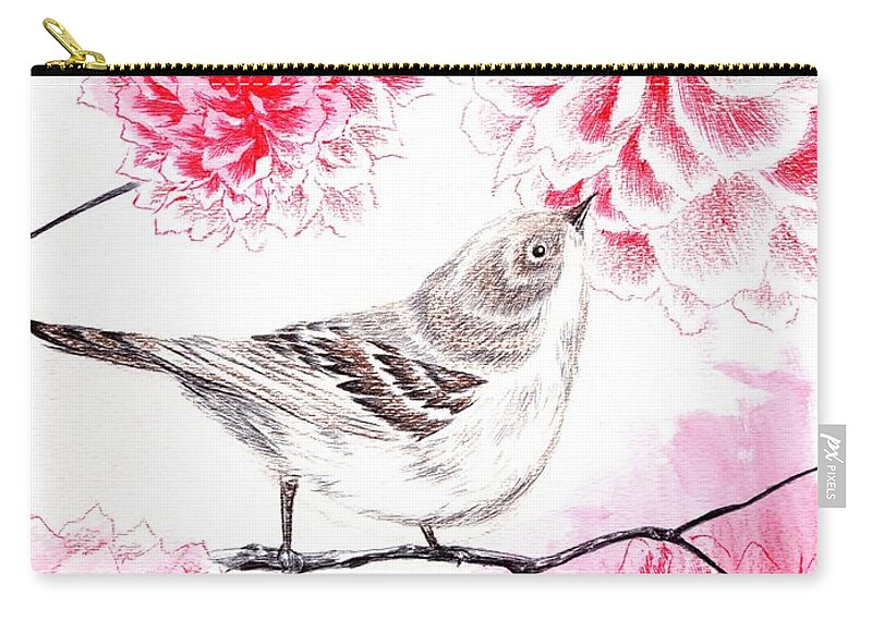 Bird Carry-all Pouch featuring the drawing Hop to It by Alice Chen