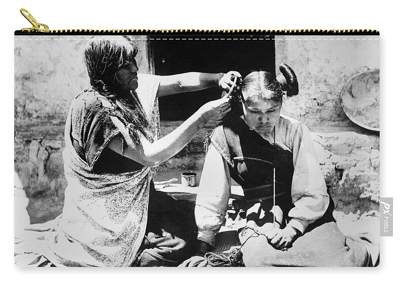 1909 Zip Pouch featuring the photograph HOPI HAIR DRESSER, c1909 by Granger