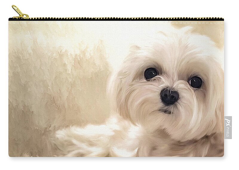 Maltese Zip Pouch featuring the digital art Hoping For A Cookie by Lois Bryan