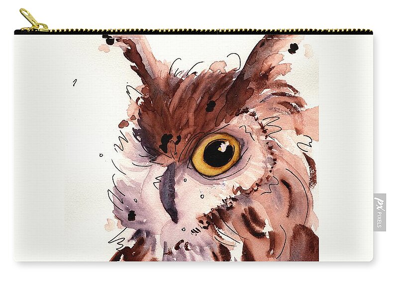 Owl Zip Pouch featuring the painting Horned Owl by Dawn Derman