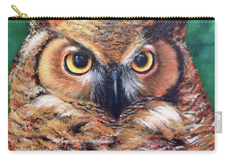 Owl Carry-all Pouch featuring the painting Horned Owl by Donna Tucker