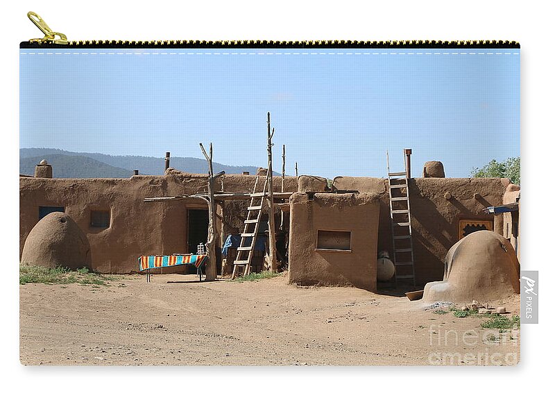 Pueblo Zip Pouch featuring the photograph Hornos At Taos Pueblo by Christiane Schulze Art And Photography