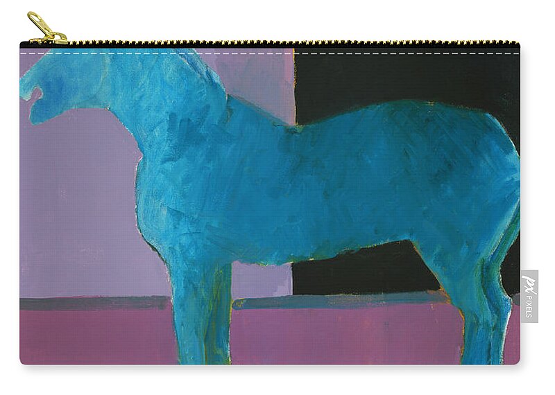 Abstract Zip Pouch featuring the painting Horse, Blue on Lavender by Thomas Tribby