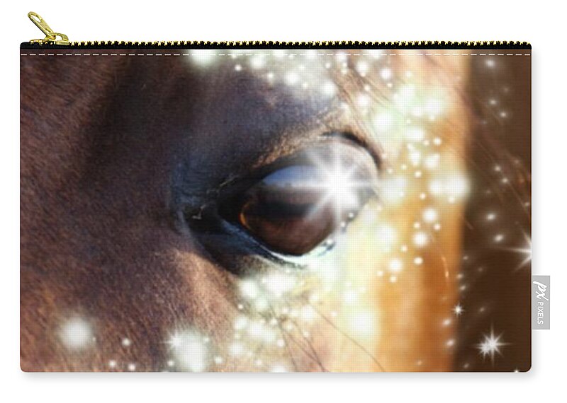 Portrait; Face; Eye; Head; Nature; Abstract; Mouth; Winter; Wet; Young; Animal; Sunlight; Vertical; Color Image; Blur; Large; Shiny; Animal Wildlife; Animals In The Wild; Season; Animal Themes Carry-all Pouch featuring the digital art Horse by Cepiatone Fine Art Callie E Austin