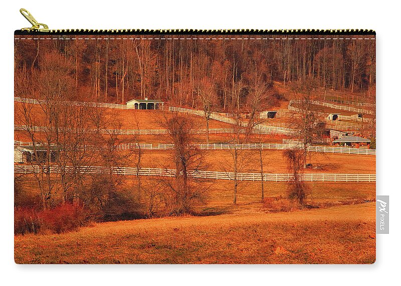 Horse Farm Along The Ny At Zip Pouch featuring the photograph Horse Farm Along the NY AT by Raymond Salani III
