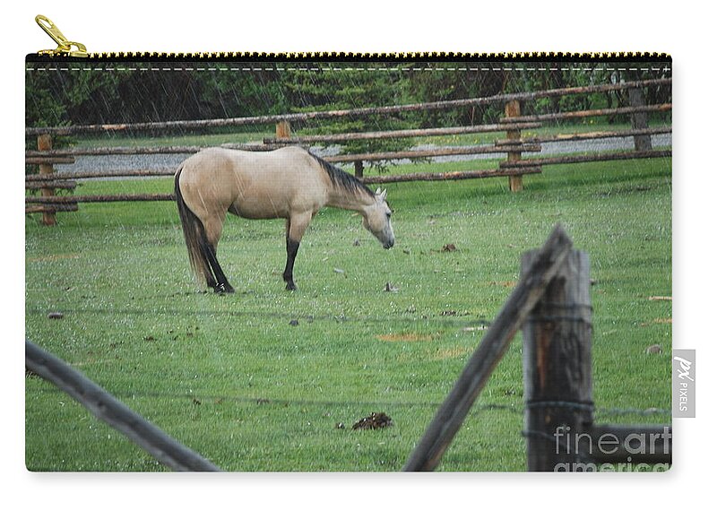 Horse Zip Pouch featuring the photograph Horse in rain by Jim Goodman