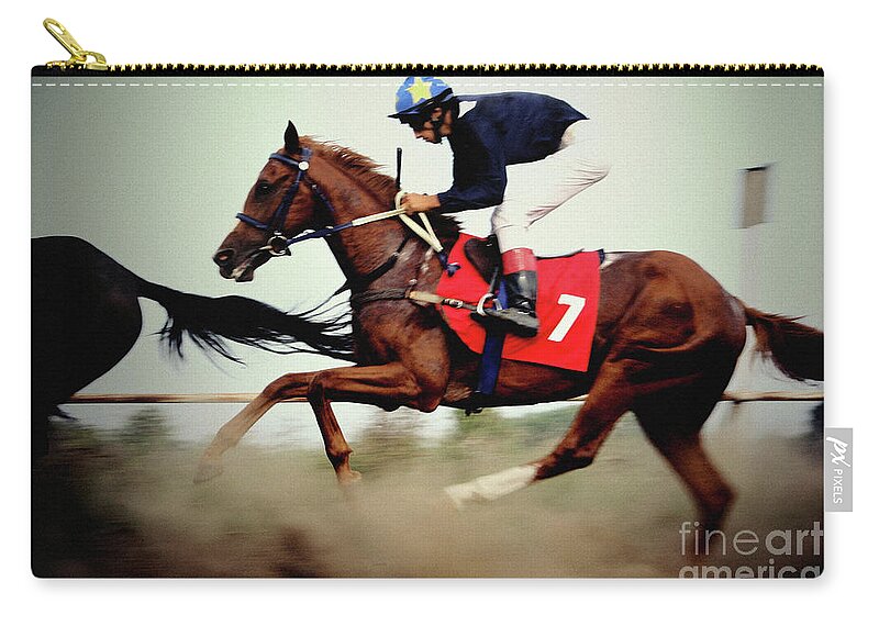 Horse Zip Pouch featuring the photograph Horse race - motion blurred art photography by Dimitar Hristov