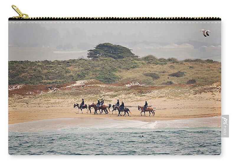 Horse Zip Pouch featuring the photograph Horseback Riding on the Beach by Deana Glenz