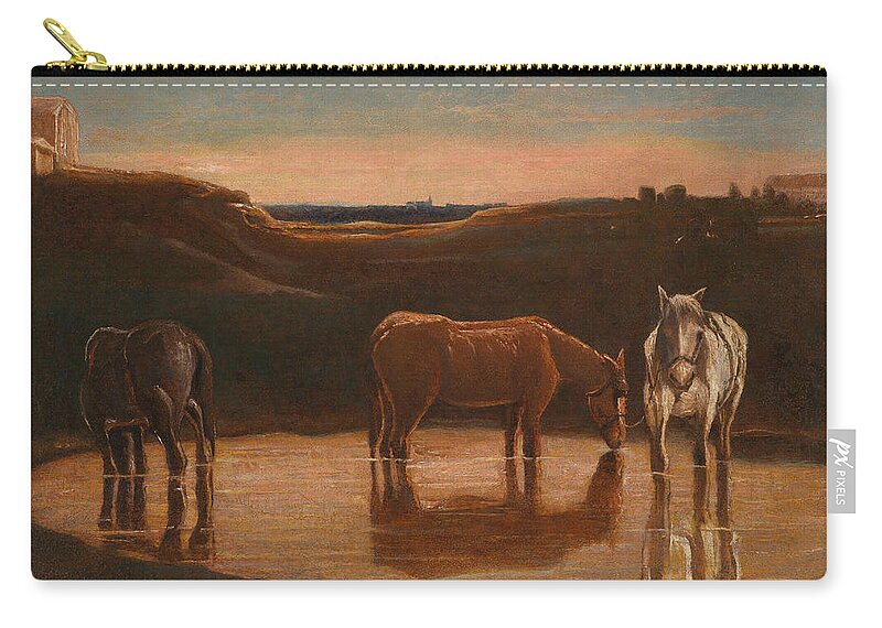 Giovanni Segantini Zip Pouch featuring the painting Horses at the Ford by Giovanni Segantini