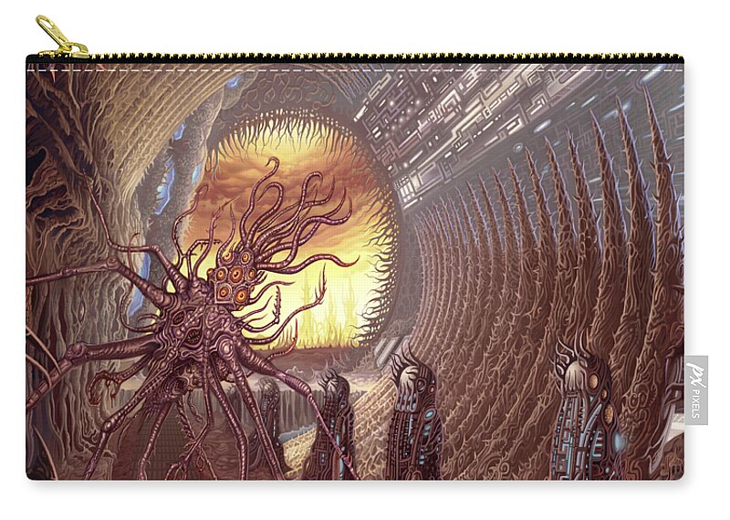 Alien Zip Pouch featuring the painting Hostile Planet by Mark Cooper