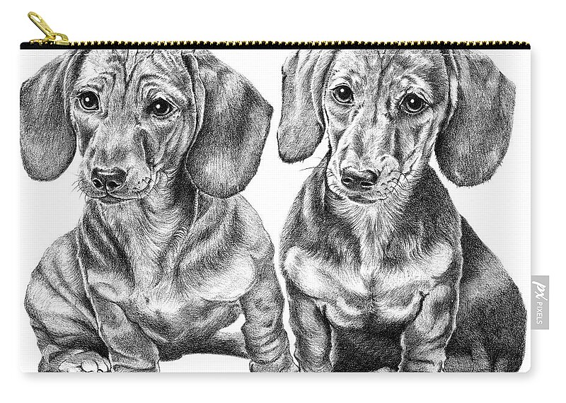 Dog Zip Pouch featuring the drawing Hot Dogs by Louise Howarth