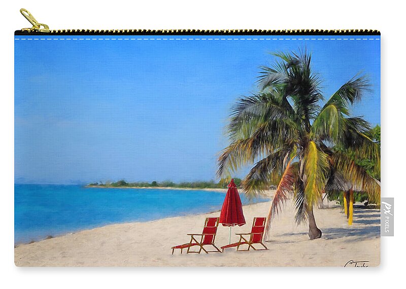 Beach Scene Zip Pouch featuring the mixed media Hot Fun in the Summertime by Colleen Taylor