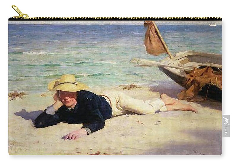 Henry Scott Tuke Zip Pouch featuring the painting Hot Summers Day by Henry Scott Tuke