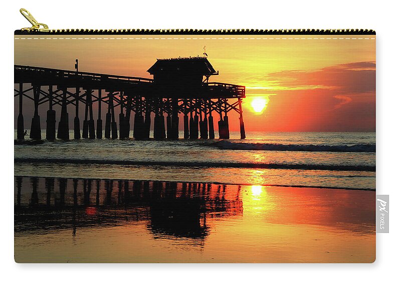 Cocoa Beach Pier Carry-all Pouch featuring the photograph Hot Sunrise Over Cocoa Beach Pier by Carol Montoya