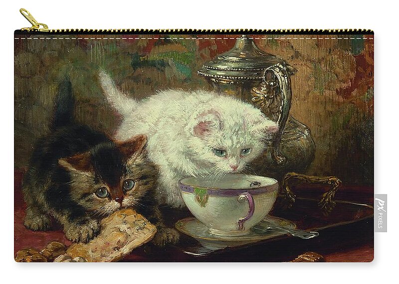 Henriette Ronner-knip (dutch Zip Pouch featuring the painting Hot tea by MotionAge Designs