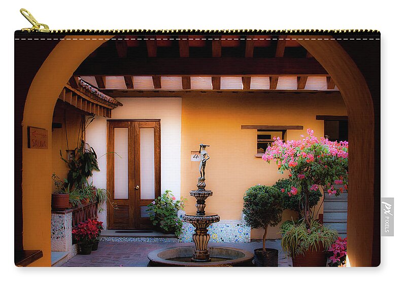 Oaxaca Zip Pouch featuring the photograph Hotel Azucenas Courtyard by Lee Santa