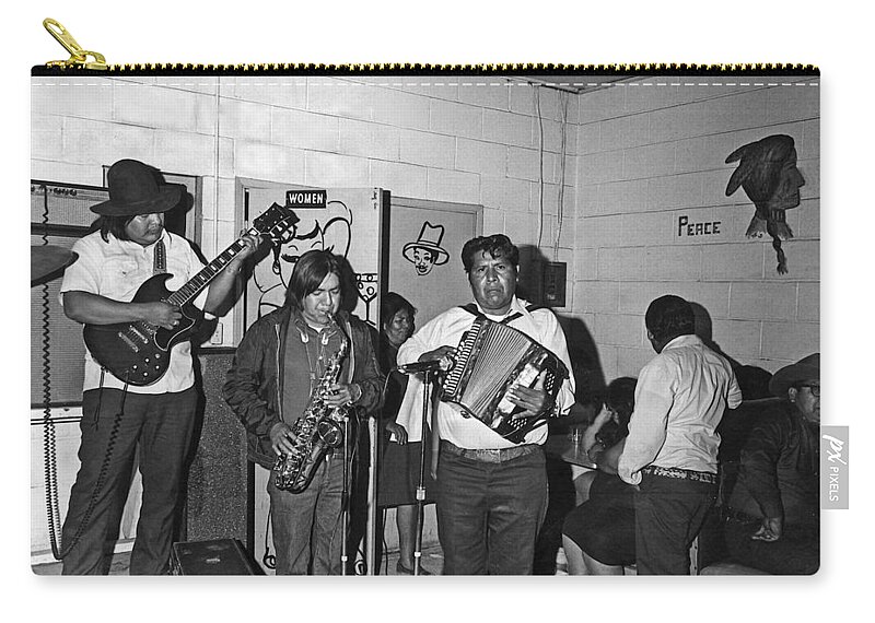 House Band Native American Bar The Lucky Dollar South Tucson Arizona 1975-2016 Zip Pouch featuring the photograph House band Native American bar The Lucky Dollar South Tucson Arizona 1975-2016 by David Lee Guss