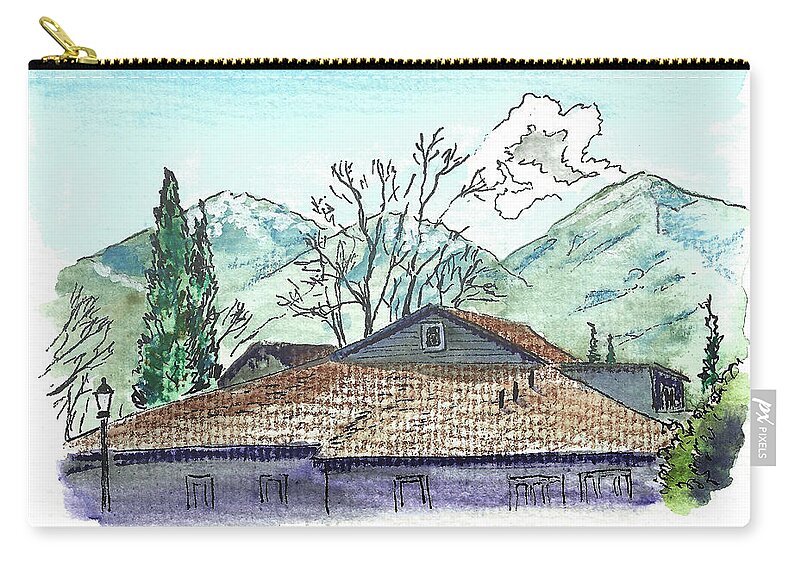 Landscape Zip Pouch featuring the painting House in the Mountains by Masha Batkova
