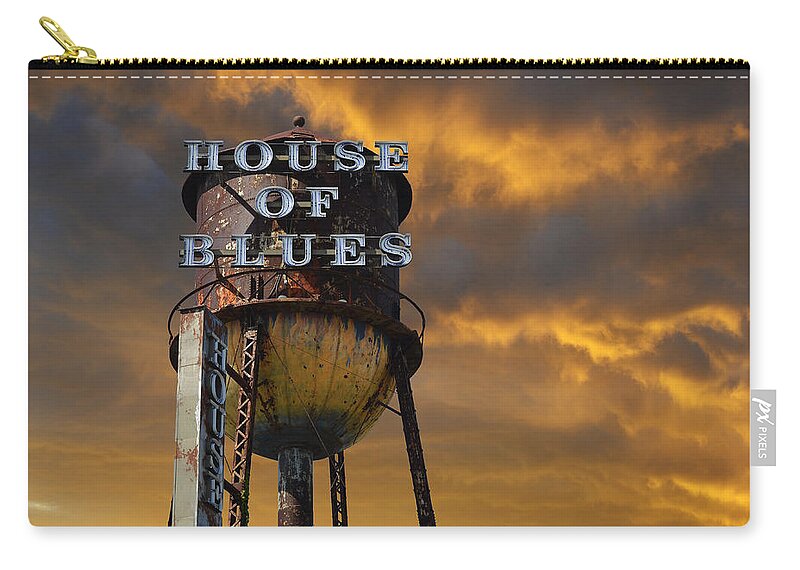 Sign Zip Pouch featuring the photograph House Of Blues by Laura Fasulo