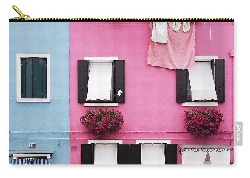 Pink Zip Pouch featuring the photograph Houses of Burano 7 by Happy Home Artistry