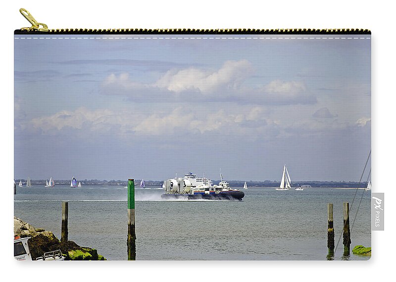 Europe Zip Pouch featuring the photograph Hovercraft Passing Ryde Harbour Mouth by Rod Johnson
