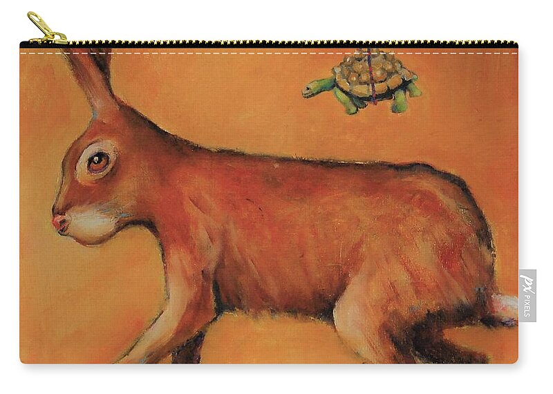 Hare Zip Pouch featuring the painting How the Tortoise Really Won by Jean Cormier