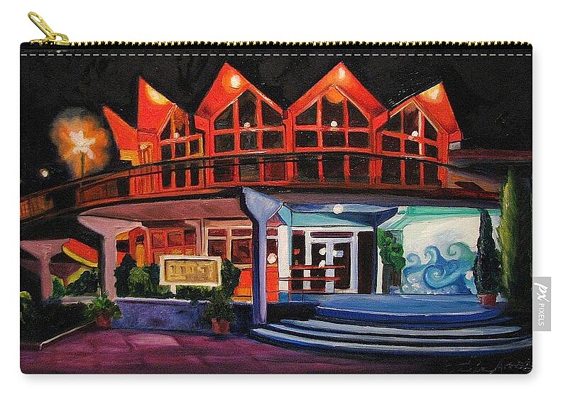 Asbury Art Carry-all Pouch featuring the painting Howard Johnsons at Night by Patricia Arroyo