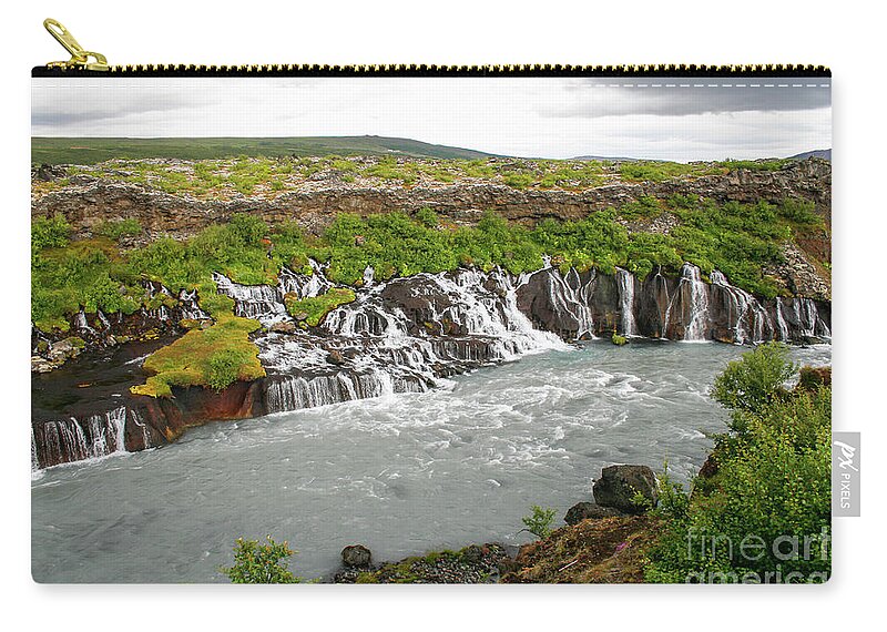 Big Zip Pouch featuring the photograph Hraunfossar, Borgarfjordur, Iceland.l by Patricia Hofmeester