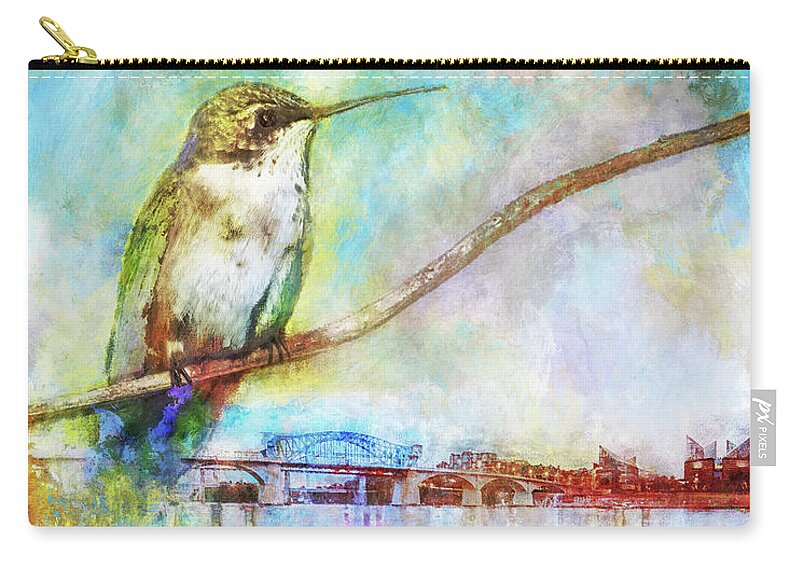 Chattanooga Zip Pouch featuring the photograph Hummingbird By The Chattanooga Riverfront by Steven Llorca