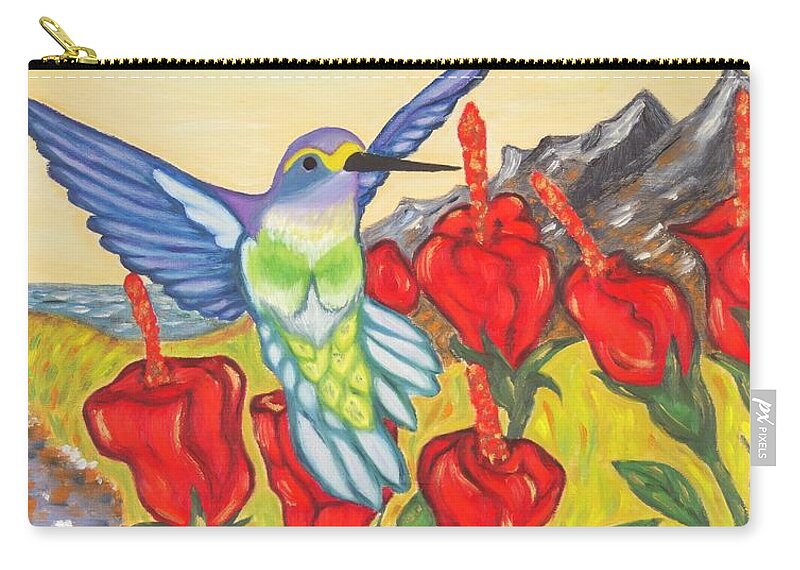 Hummingbird Zip Pouch featuring the painting Nectar of Life - Hummingbird by Neslihan Ergul Colley