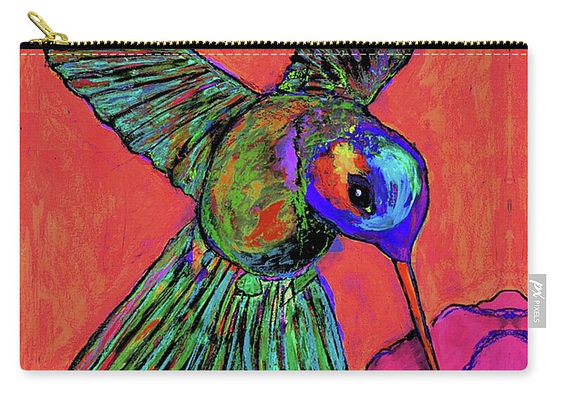 Hummingbird Zip Pouch featuring the painting Hummingbird on Red by Dale Moses
