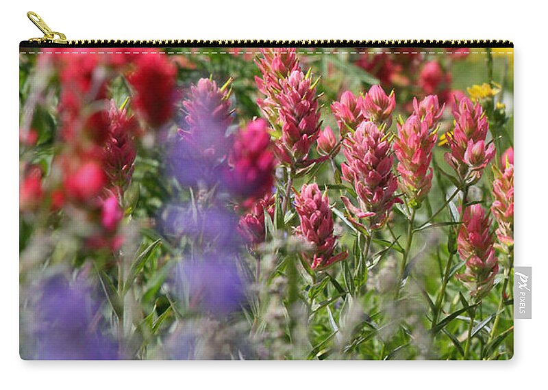 Wildflower Carry-all Pouch featuring the photograph Hummingbird with Wildflowers by Brett Pelletier