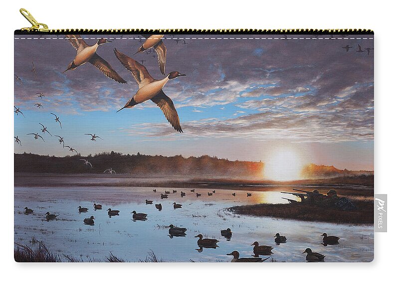 Duck Hunting Carry-all Pouch featuring the painting Humphrey Farm Pintails by Glenn Pollard