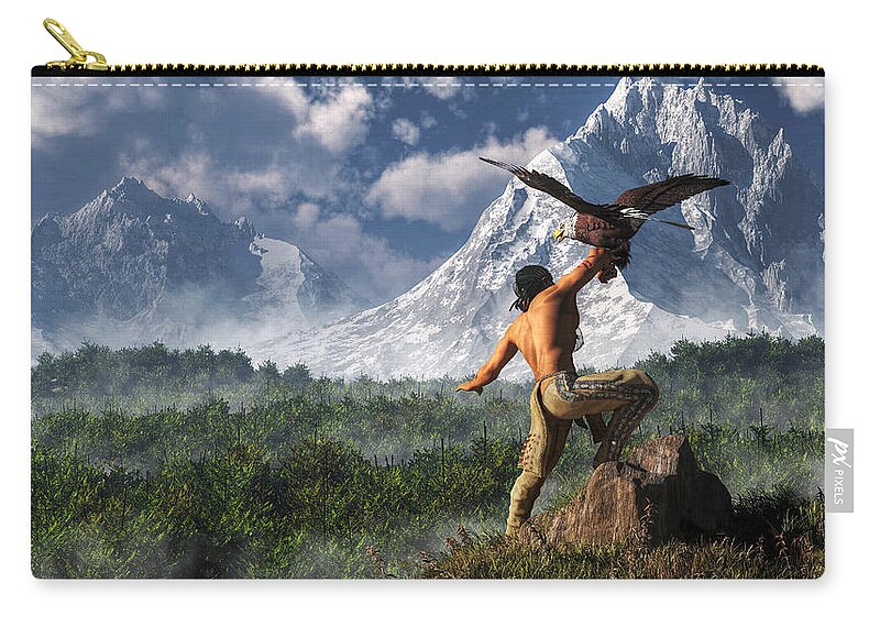 Hunt Zip Pouch featuring the digital art Hunting with an Eagle by Daniel Eskridge