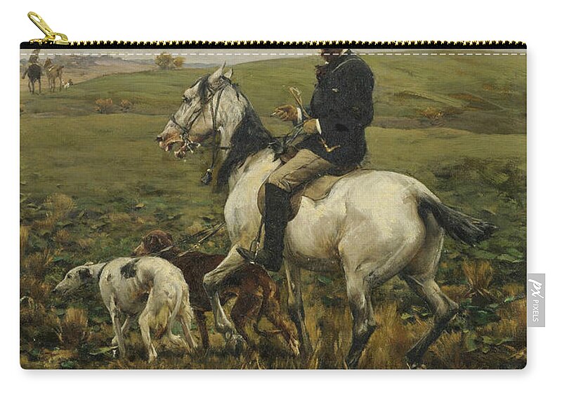 Alfred Kowalski Zip Pouch featuring the painting Huntsman with Hounds by Alfred Kowalski