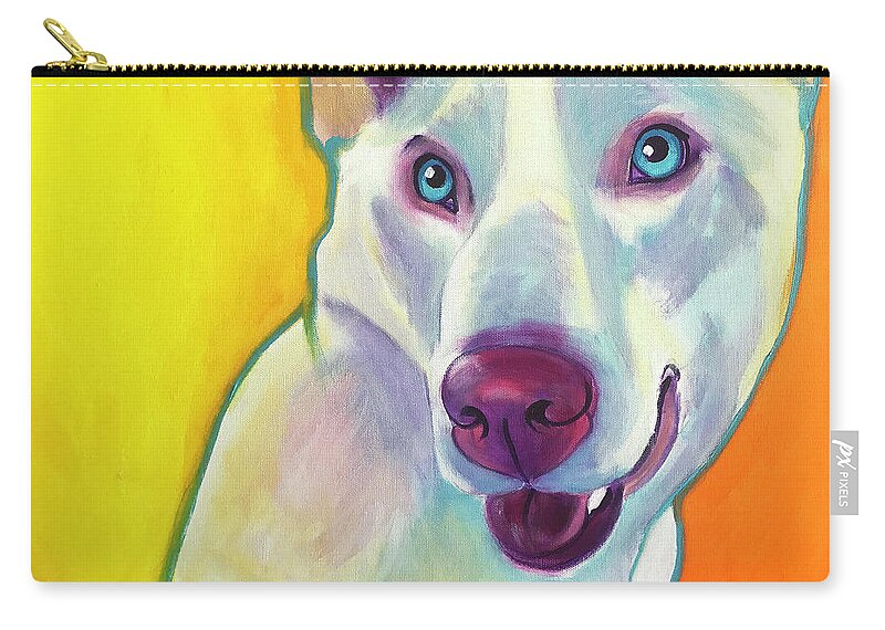 Pet Portrait Zip Pouch featuring the painting Husky - Charlie by Dawg Painter
