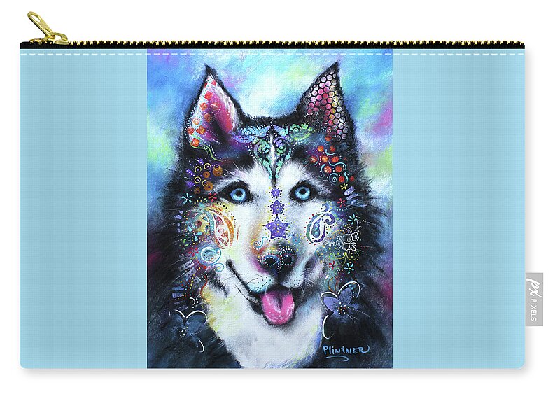 Boho Husky Art Zip Pouch featuring the mixed media Husky by Patricia Lintner