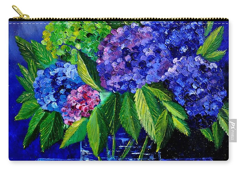 Flowers Zip Pouch featuring the painting Hydrangeas 88 by Pol Ledent