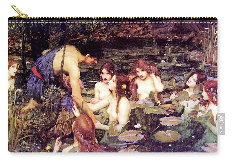 Hylas And The Nymphs Zip Pouch featuring the painting Hylas and the Nymphs by John William Waterhouse