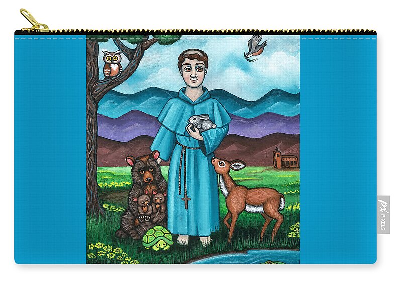 St. Francis Carry-all Pouch featuring the painting I am Francis by Victoria De Almeida