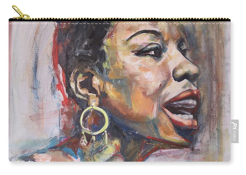 Portrait Zip Pouch featuring the painting I Got LIFE by Christel Roelandt