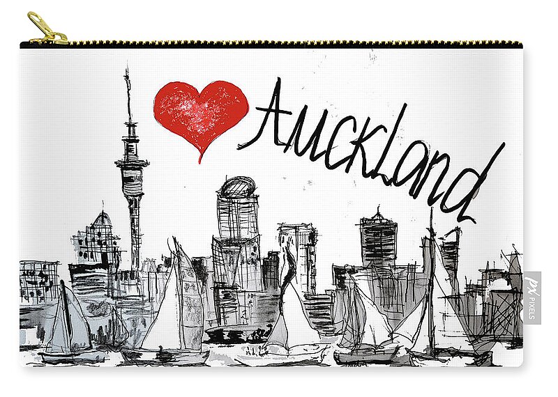 Auckland Zip Pouch featuring the digital art I love Auckland by Sladjana Lazarevic