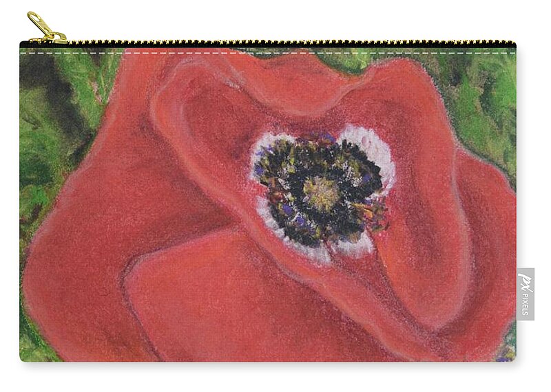 Red Poppy Zip Pouch featuring the pastel I Stand Alone by Melissa Torres